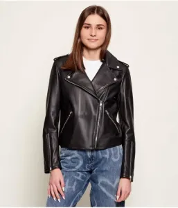 Кожаная куртка Луджана regular fit Hugo, черный