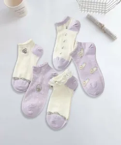 Девичьи носки до щиколотки из хлопковой смеси с вышивкой, комплект из 5 пар Aimoha - Select -, цвет Purple