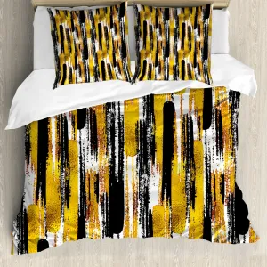 Пододеяльник ABAKUHAUS Modern Art, с рисунком в стиле гранж, с защитой от клещей, подходит для аллергиков, с наволочками, 200 см x 200 см - 80 x 80 см, цвет: земляной желто-черный