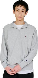 Мужская толстовка Champion с длинным рукавом, вышитым логотипом в одной точке и застежкой-молнией до середины груди, серый