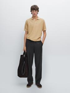 Текстурированная трикотажная рубашка-поло с короткими рукавами Massimo Dutti, бледно-желтый