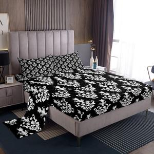 Erosebridal Готический комплект постельного белья в черно-белой дамасской расцветке, викторианский стиль барокко, White