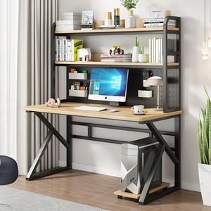 Компьютерный стол Xinmeikai 160x60 см, черный + светлый орех [стиль веб-пластины], со встроенной полкой