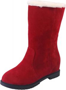 Женские ковбойские сапоги с бахромой на зиму, средние по голени, свободного кроя, с круглым носком, меховые, на низком каблуке, замшевые, для широкой голени, нарядные сапоги Generic, A06-Red