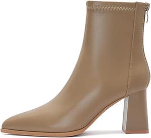 Женские модные ботильоны с высоким каблуком Удобные ботильоны с широким каблуком и заостренным носком Generic, 34 Khaki