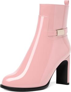 Женские ботильоны SKYSTERRY с круглым носком, на молнии, с лаковой отделкой, для улицы, с высокими каблуками 3,3 дюйма, Pink