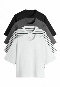 Комплект из 4 футболок стандартного кроя из плотной ткани с коротким рукавом. The Set, Black Charcoal Stripe White