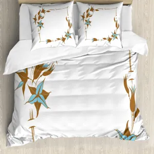 Пододеяльник ABAKUHAUS коричневого и синего цвета с цветочным узором, с защитой от клещей, подходит для аллергиков, с наволочками, 155 см x 220 см - 80 x 80 см, карамельно-бледно-голубой с белым оттенком Abakuhaus