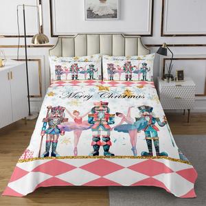 Erosebridal Розовый рождественский комплект постельного белья с новогодними снежинками и щелкунчиком, Blue Pink White