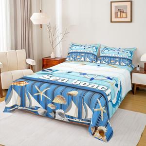 Erosebridal Детский комплект постельного белья с морским принтом парусники якоря дельфины звезды ракушки синий, Multi 20