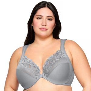 Бюстгальтер с передней застежкой из хлопка Wonderwire 1241 для полных женщин Glamorise, серебряный