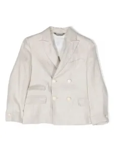 Двубортный льняной пиджак Eleventy Kids, нейтральный