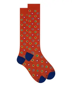 Мужские длинные хлопковые носки с рисунком в виде талисмана на удачу, оранжевые. Gallo, мультиколор