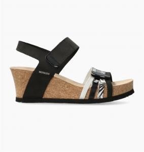 Women's Lucia Lightweight Walking Wedge Sandal In Black And White MEPHISTO