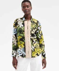 Женская рубашка с кружевной отделкой и принтом в виде листьев On 34th, Palmetto Combo