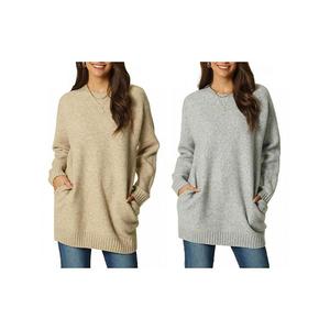 2 упаковки женского свитера с круглым вырезом, длинным рукавом и карманами Inspire Chic, Khaki Grey