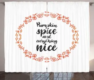 Штора ABAKUHAUS Тыквенный аромат в деревенском стиле, осенний мотив, универсальная ленточная штора для гостиной с петлями и крючками, 280 x 225 см, ярко-красный и черный Abakuhaus