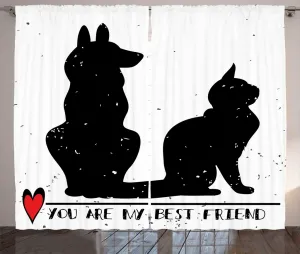 Штора ABAKUHAUS Best Friend в деревенском стиле, Ты мой лучший друг, универсальные ленточные шторы для гостиной с петлями и крючками, 280 x 225 см, цвет: антрацитовый, серый, белый Abakuhaus