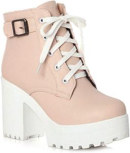 Женские ботильоны VOKLIN с круглым носком на платформе, застежкой-молнией и шнуровкой, с массивным каблуком и высокой танкеткой, короткие элегантные ботиночки, Pink-Velvet Lined