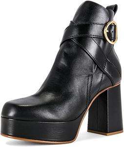 Женские ботильоны с округлым носком и пряжкой на щиколотке, ретро стиль, на платформе, с массивным высоким каблуком, стильные повседневные и нарядные короткие ботинки, размер 4-16 US Wansseny, Black