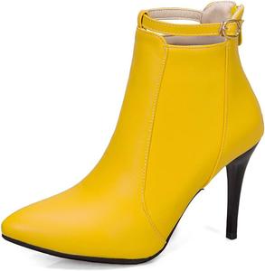 Женские модные ботильоны VOKLIN на высоком каблуке с острым носком и задней молнией, элегантные короткие ботинки, Yellow-Velvet Lined