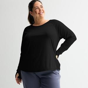 Женская футболка с длинным рукавом plus size moisture-wicking Tek Gear, Mineral Black