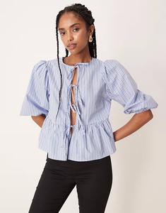 Гламурные топы с завязками спереди в полоску синего цвета Glamorous