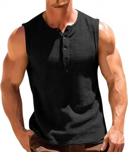 Мужская безрукавка Henley на пуговицах однотонная футболка для спортзала Sdeycui