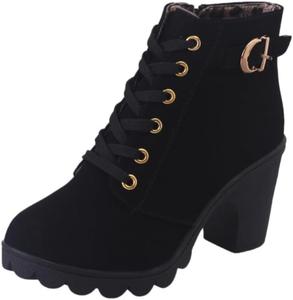 Женские короткие ботильоны на высоком каблуке - однотонные - модные и универсальные - противоскользящие и прочные - подходят для улицы и повседневного использования Clolinde, Black