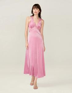 Платье макси Omnes Dresses Aurelia с кружевными деталями из розового бархата