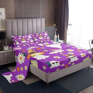 Erosebridal Комплект постельного белья Hippie Ghost с цветочным принтом в готическом стиле, Purple