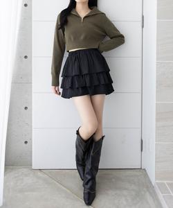 Короткий трикотажный топ с воротником-стойкой и застежкой-молнией до середины груди << Новинка сезона осень/зима >>