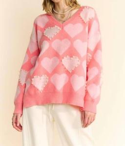 Розовый свитер с жемчужным сердцем DAVI & DANI