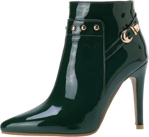 Женские модные ботильоны LYYSKY на высоком каблуке 10 см с боковой молнией, заостренным носком, пряжкой и заклепками, шпилька, ботинки на щиколотку, Dark Green