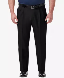 Мужские классические брюки со складками Big & Tall Premium Comfort Stretch, однотонные Haggar, черный
