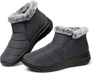 Женские зимние водонепроницаемые ботинки SHIBEVER: женские снежные ботильоны с меховой подкладкой, на липучке, теплые утепленные зимние ботинки, 09 Gray