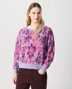 Женский джемпер с цветочным узором, круглый вырез, с опущенными рукавами Escorpion, сиреневый