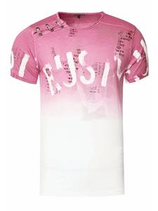 Выцветшая футболка с градиентным цветом и планкой на пуговицах сбоку розового цвета Rusty Neal