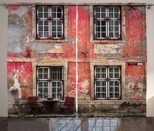 Штора ABAKUHAUS Urban Rustic в средневековом европейском скандинавском стиле, присборенная тесьма для спальни с петлями и крючками, 280 x 175 см, бледно-оранжевый, бордовый Abakuhaus