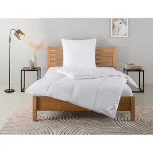 Пуховое одеяло + подушка «Moulle, пуховое одеяло 135х200 см, 155х220 см, 2 шт.», (экономный комплект), комплект с подушками 40х80 см, 80х80 см, лето, зима, производство Германия Home Affaire, белый