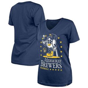 Женская футболка с V-вырезом Milwaukee Brewers Little Miss 2 New Era