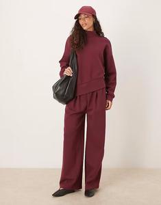 Широкие брюки-джоггеры из интерлока с широким поясом в сливовом цвете Asos Design