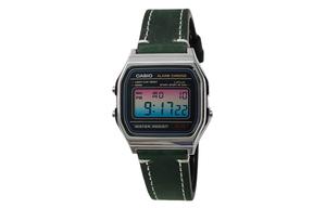 CASIO Мужские часы Retrofit Series с кварцевым механизмом и ремешком из натуральной кожи, черный циферблат