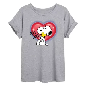 Футболка Juniors Peanuts с изображением Снупи и Вудстока в виде сердца большего размера Licensed Character, серый