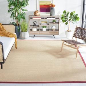 Ковер SAFAVIEH, 244 x 305 см, - коллекция Natural Fiber - большой - Maize & Burgundy, Sisal, плетеный дизайн с бордюром (NF141D)