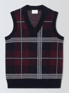 Топ-майка с V-образным вырезом и клетчатым узором из смесовой шерсти Lambswool John Lewis, Berry/Multi