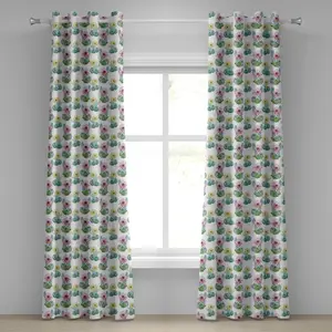 Шторы на люверсах из кактуса ABAKUHAUS, жаркая пустыня на юге Мексики, винтажные цветы кактуса с шипами, декоративные двухпанельные шторы, 280 см x 245 см, розовый, зеленый и синий