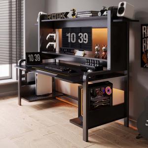 Компьютерный стол Naijia 140 см с двойной полкой, угольное волокно