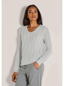 MADELEINE Роскошный вязаный свитер с ажурным узором в серебристо-сером/бежевом/меланжевом цвете