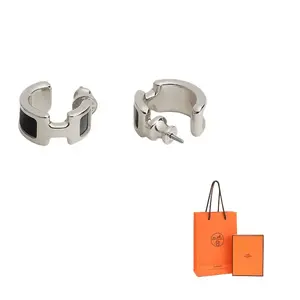 HERMES Палладированные серьги Women's Black из телячьей кожи